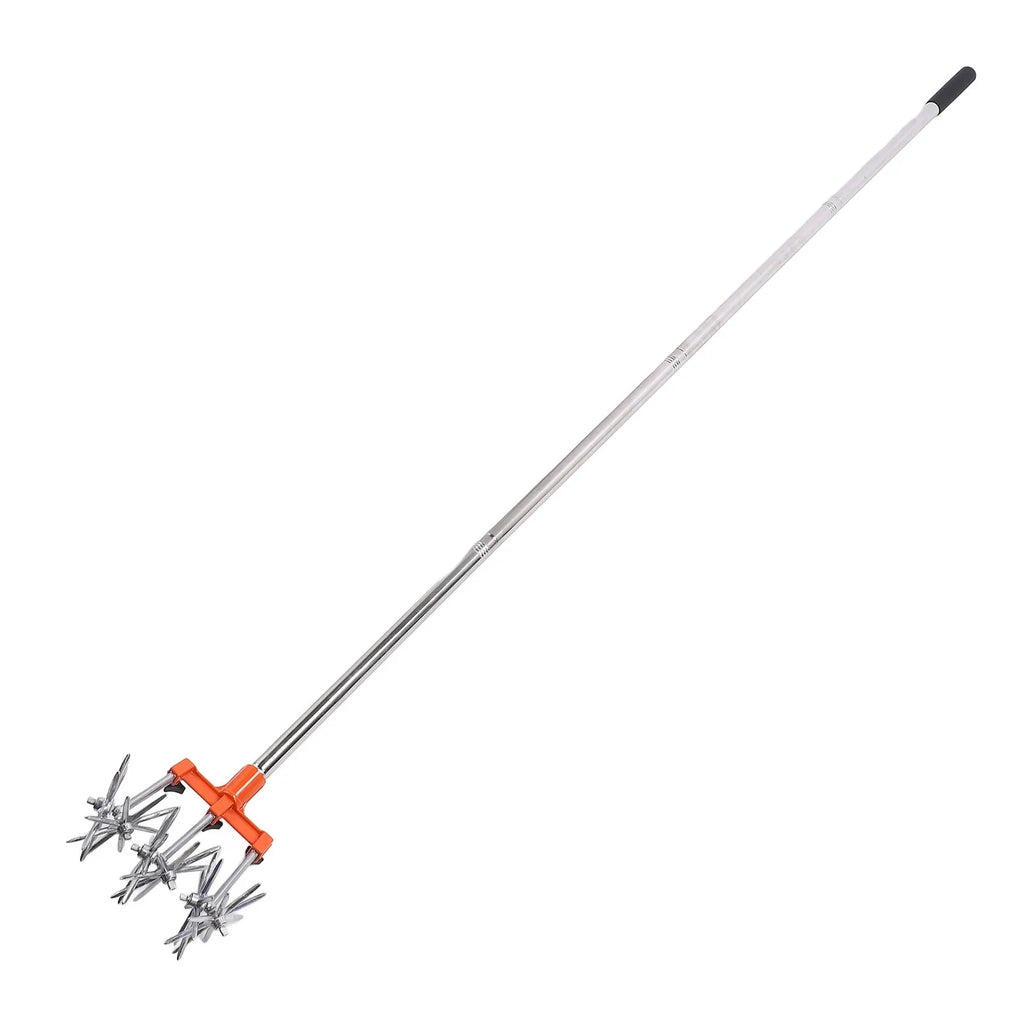 Manual Rotary Cultivator Tool Stainless Steel Teeth Adjustable Handle Garden Hand Tiller for Lawn