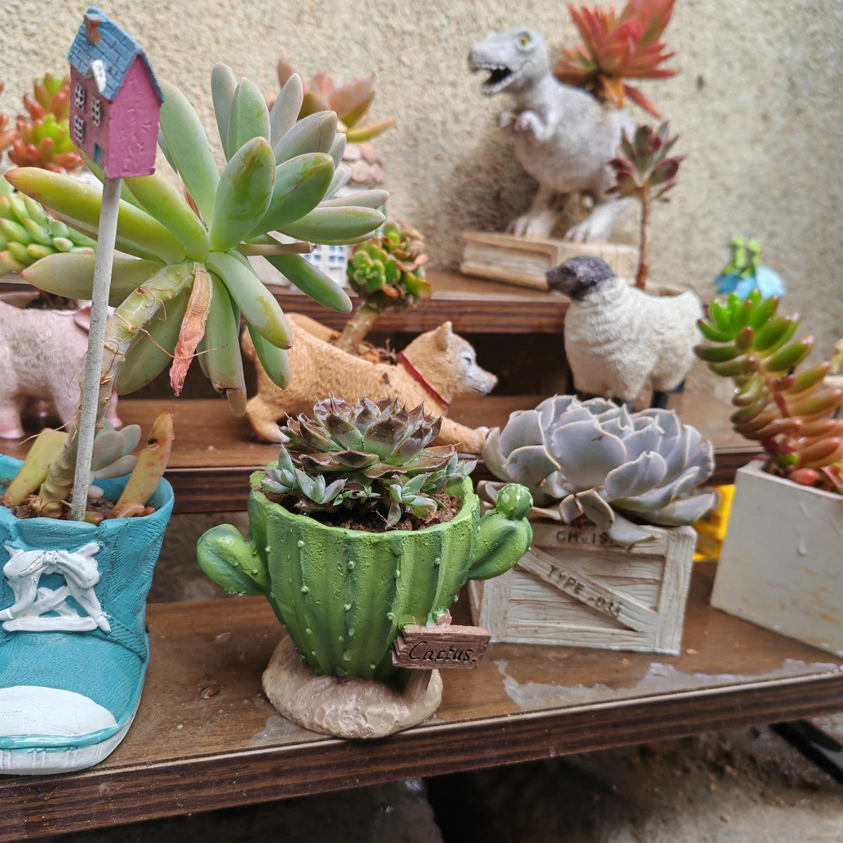 Cactus Flower Planter Pot Cute Mini Resin Cactus Flowerpot With Drainage Holes Cactus Indoor Outdoor Decor