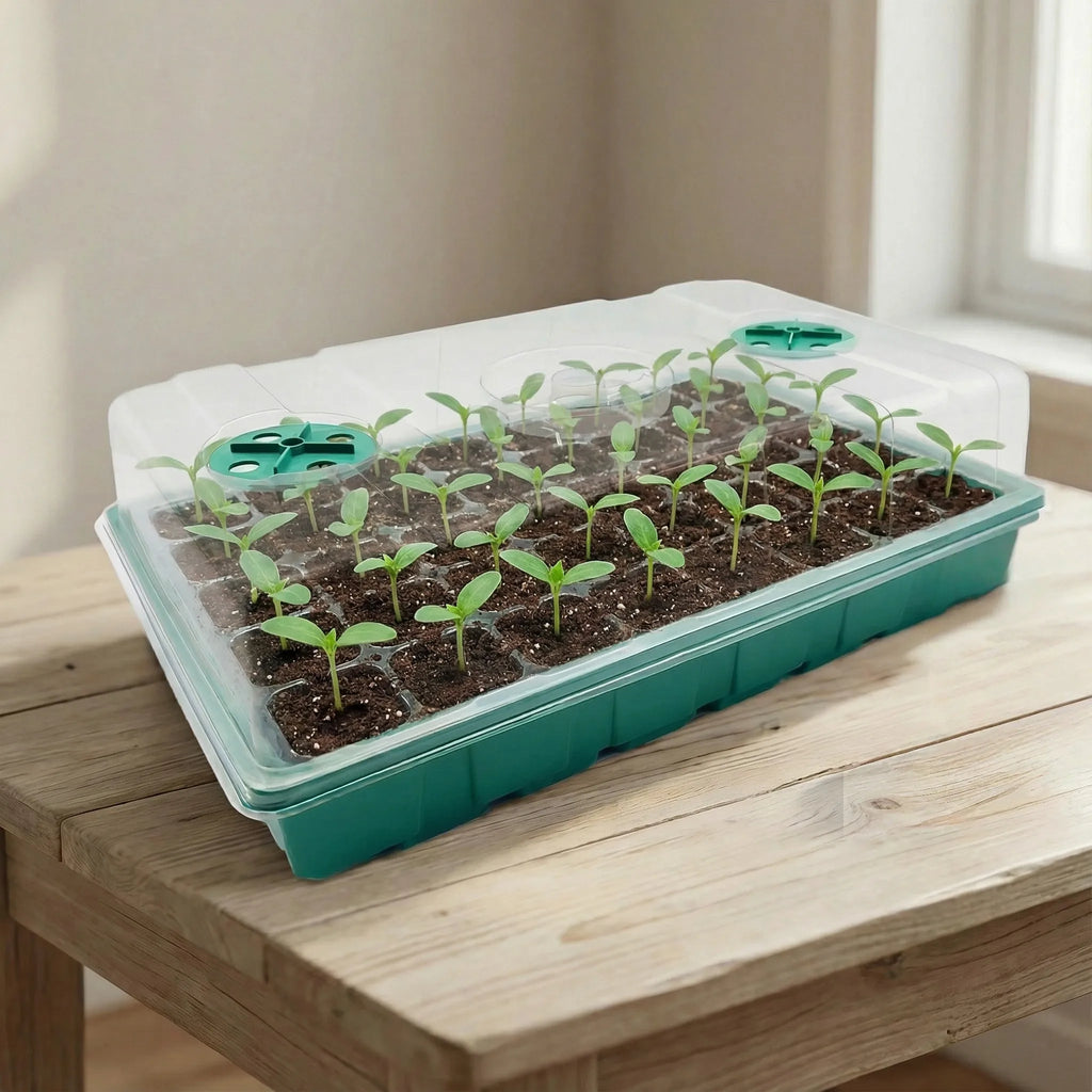 12/40 Holes Seed Starter Tray Seedling Plant Trays with Humidity Vented Domes Bases Seed Starting Indoor Gardening Greenhouse