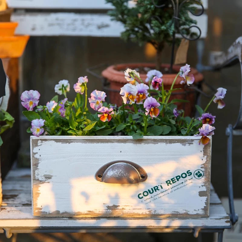 Japanese Retro Flower Vessels Wooden Double Compartment Planter Garden Succulent Container Patio Decorative Ornament for Indoor