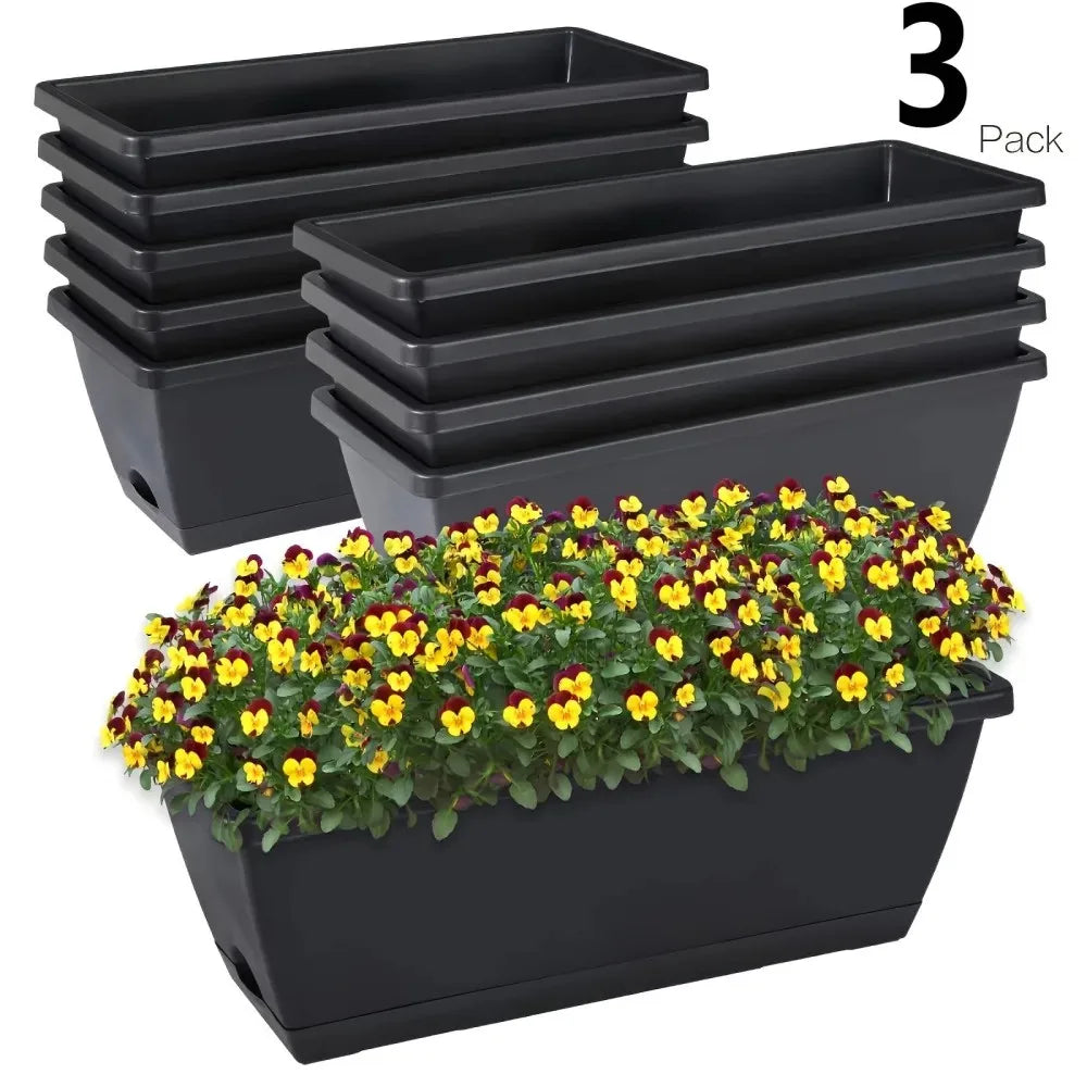 Rectangle Plant Containers Decors With Drainage Holes Flower Pot Plant Pot Window Box Planter For Outdoor Garden Home