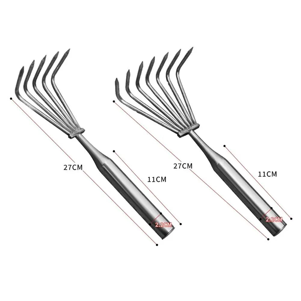 Garden Stainless Steel Hand Rake Manual Integrated Small Leaf Rakes Gardening Tool Multi-Claw Soil Rake For Planting Vegetable