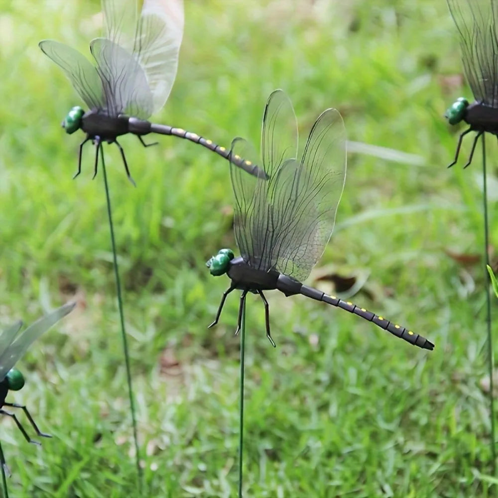 Dragonfly Garden Stakes, 10-Piece Plastic Flower Pot Decorations