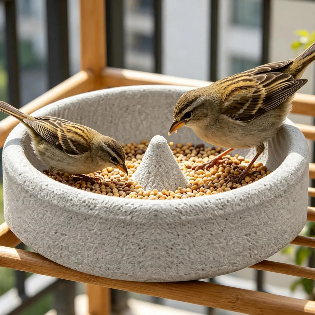 Bird Feeders for Outdoors | Round Small Stone Weatherproof Dish | Backyard Bird Feeder | for Water Pet Finch Parrots Watching