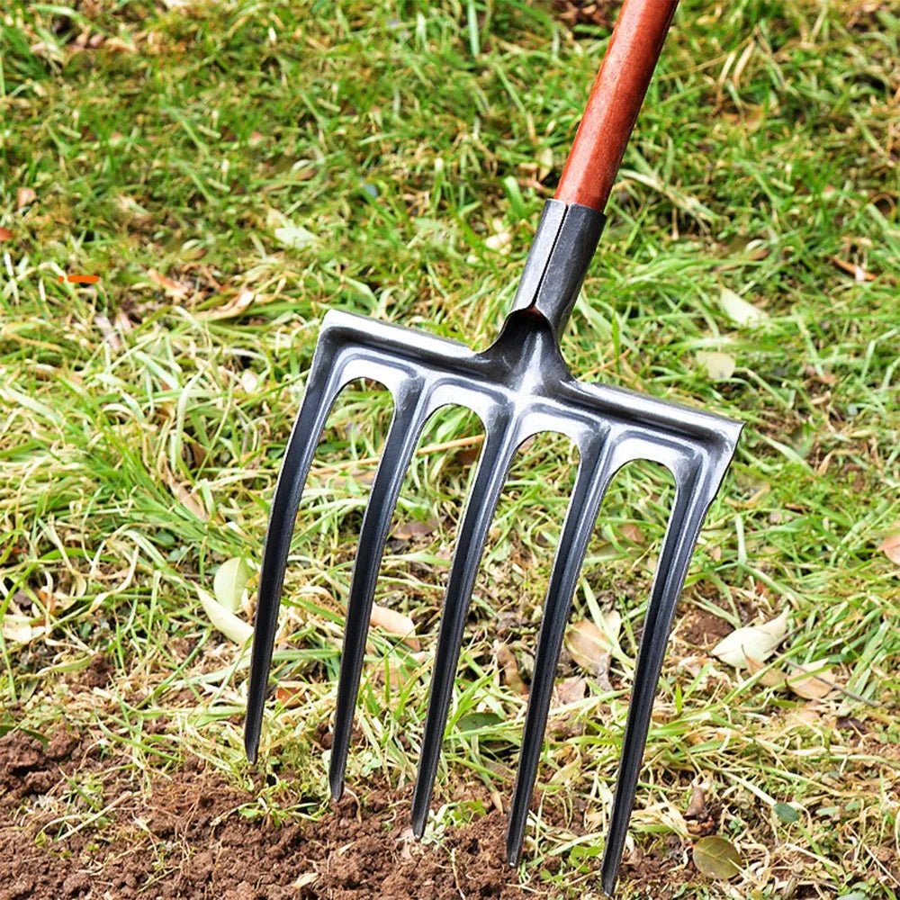 Sturdy High Carbon Steel Digging Fork 4 Tine Anti Breakage Garden Fork Spading Fork Farm Tool
