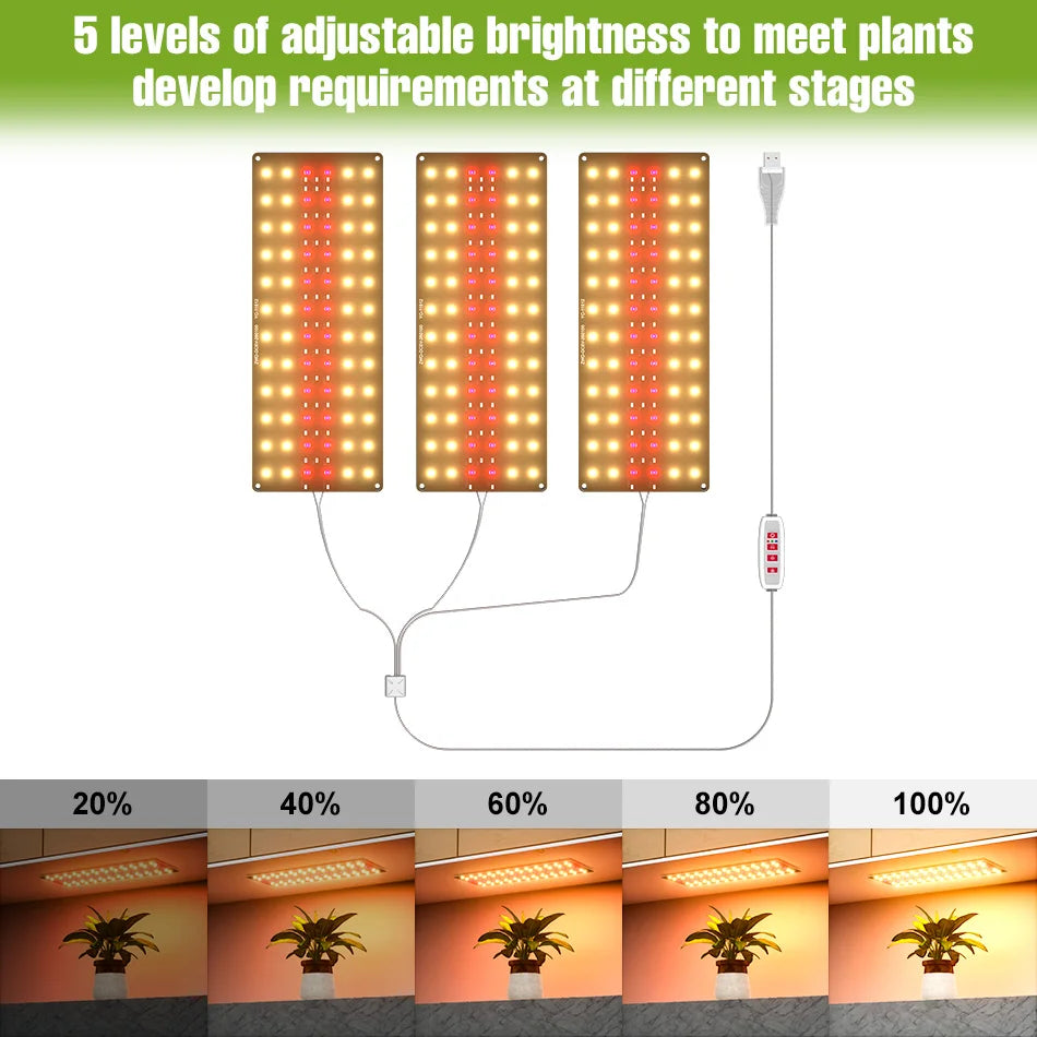 LED Grow Light Full Spectrum Quantum Board Lamp For Indoor Growth Box Flower Plants Cultivation Dimmable With Timing Auto On/Off
