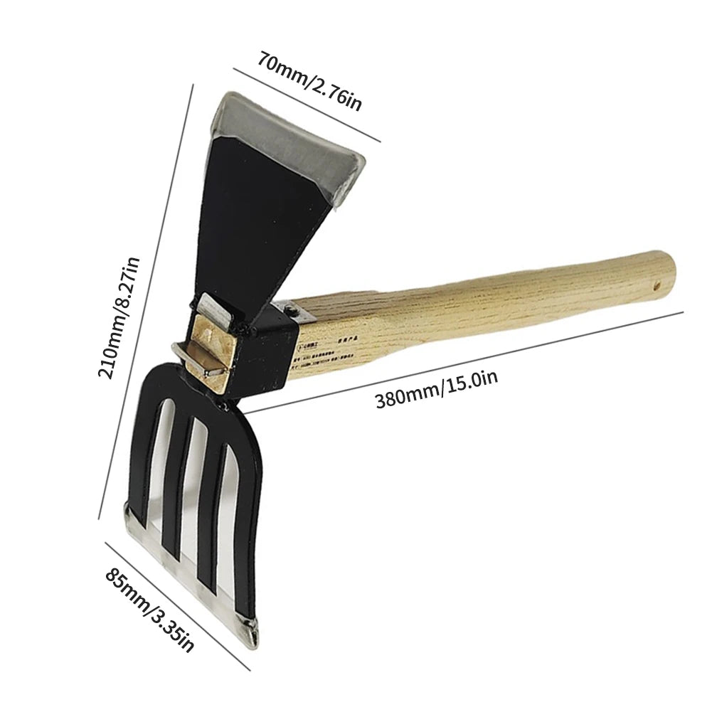 Wooden Handle Garden Rake Cultivator Dual-purpose Hoe Mini Hoe & Tiller for Digging Weeding Gardening Cultivating Rake Tools