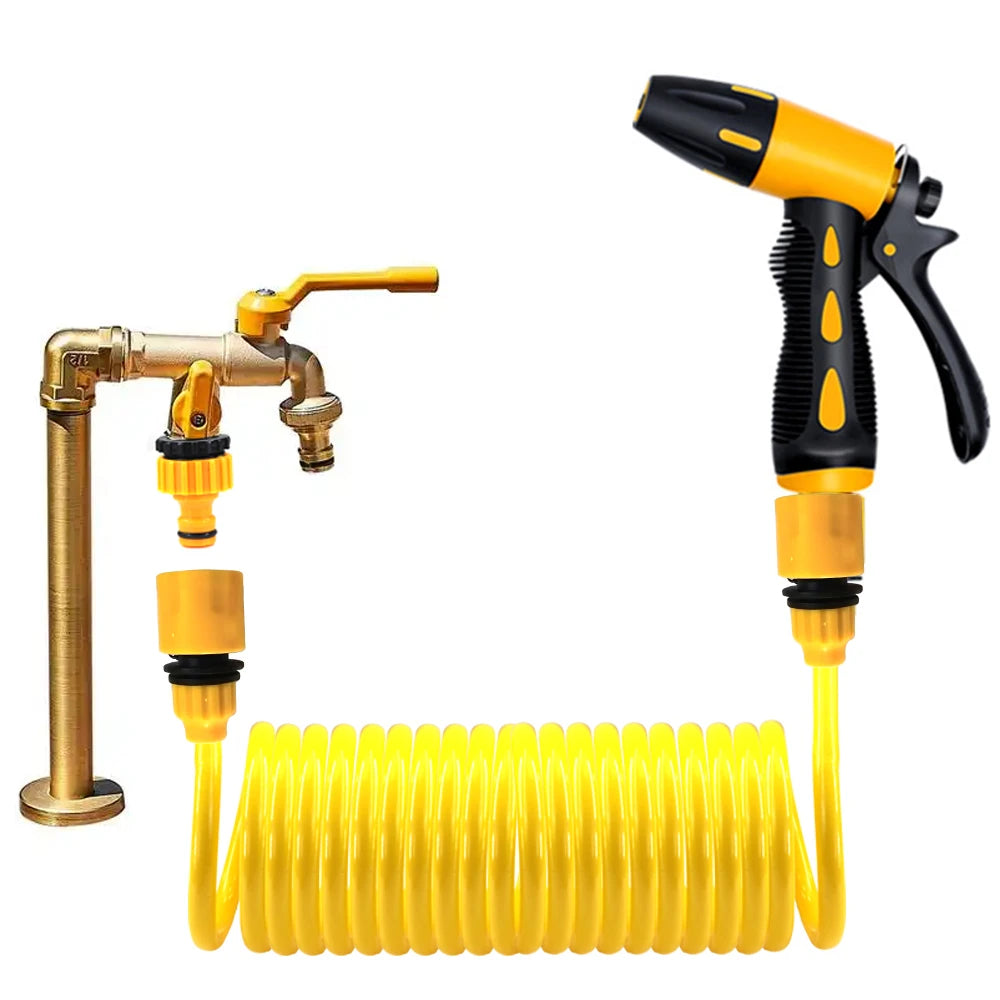 Garden Extension Hose with Sprayer Sprinkler for  for Car Cleaning Courtyard Lawn Watering EVA Retractable Tubeing Water Gun Kit