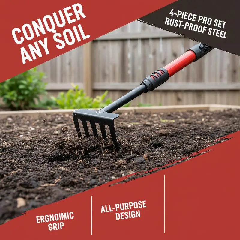 1 Piece Five-Tooth Gardening Spade Rake Hoe Integrated Design Comfort Handle for Outdoor Garden Weeding Digging Planting