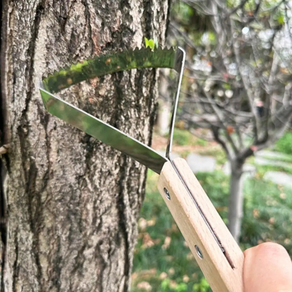 Manual Weeding Scraper with Wood Handle, Stainless Steel Tool for Removing Weeds from Lawn & Cracks