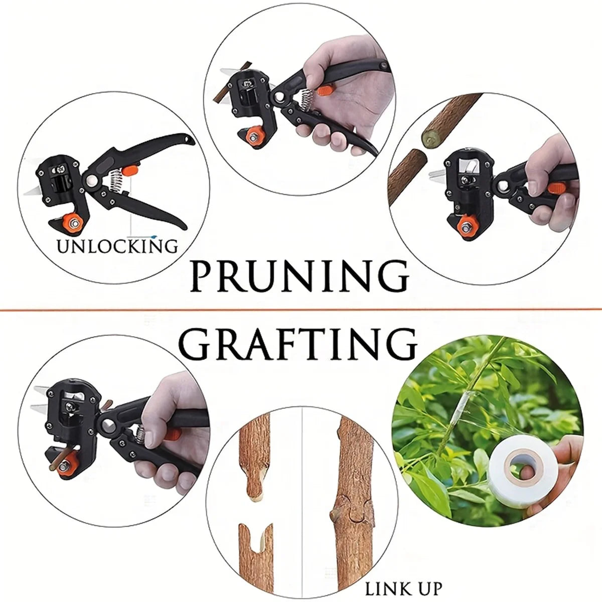 Professional Grafting and Pruning Tools, Fruit Tree Grafting Shears, 2-in-1 Branch Cutting and Grafting Shears.