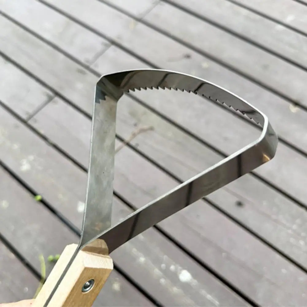Manual Weeding Scraper with Wood Handle, Stainless Steel Tool for Removing Weeds from Lawn & Cracks