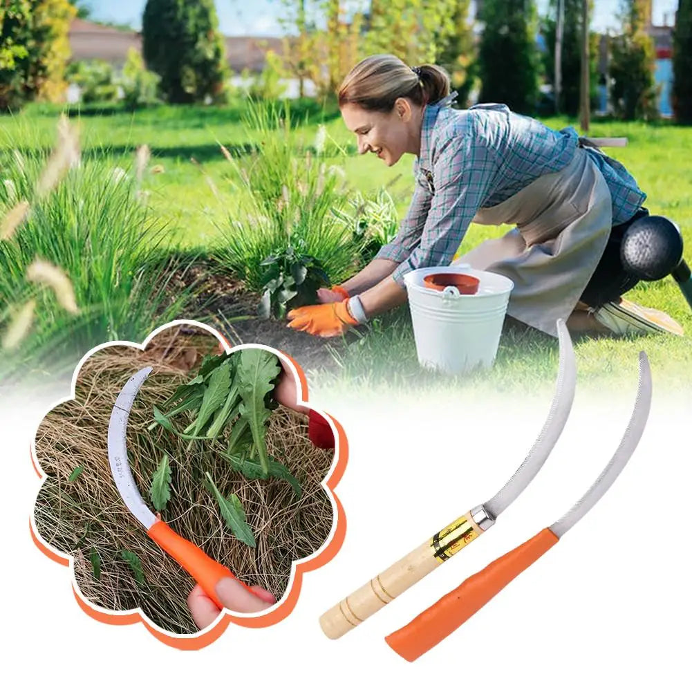 Home Garden Weeding Sickle Sharp Stainless Steel Mowing Tool with Non-Slip Handle for Gardening Weeding & Harvesting