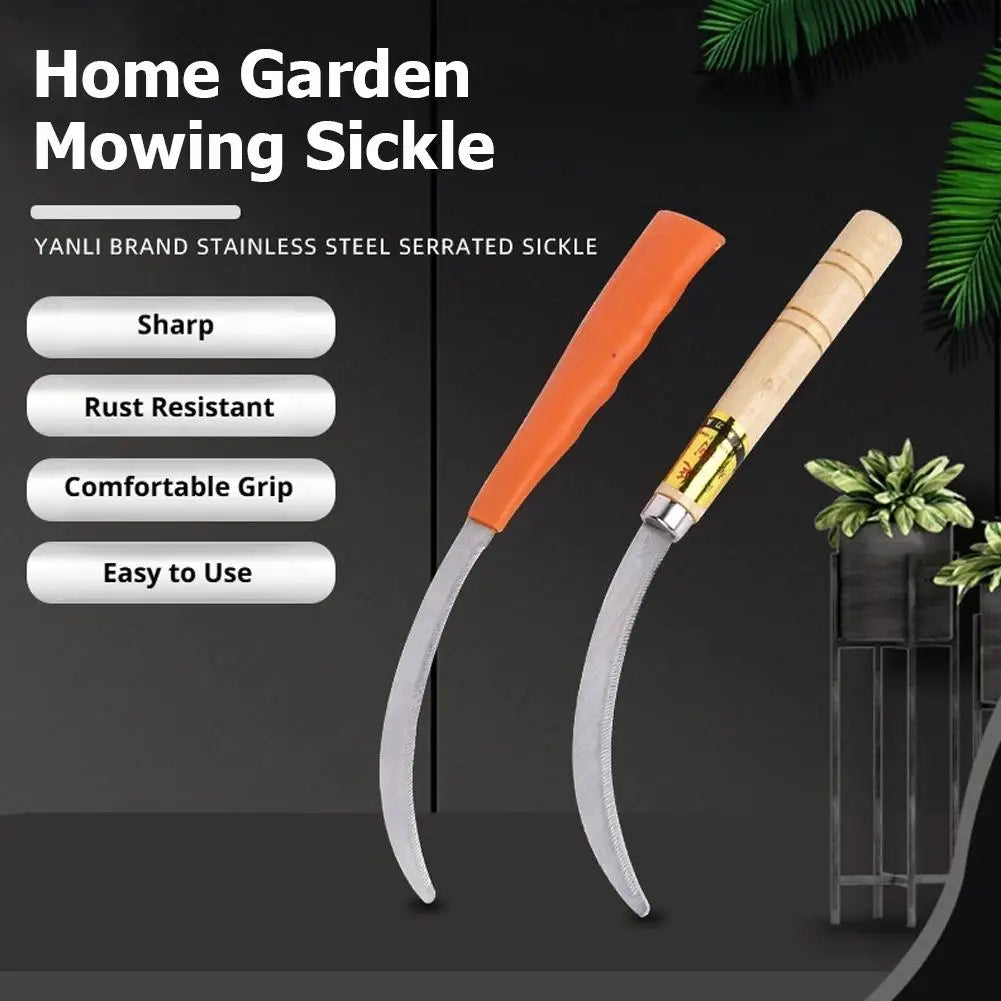 Home Garden Weeding Sickle Sharp Stainless Steel Mowing Tool with Non-Slip Handle for Gardening Weeding & Harvesting