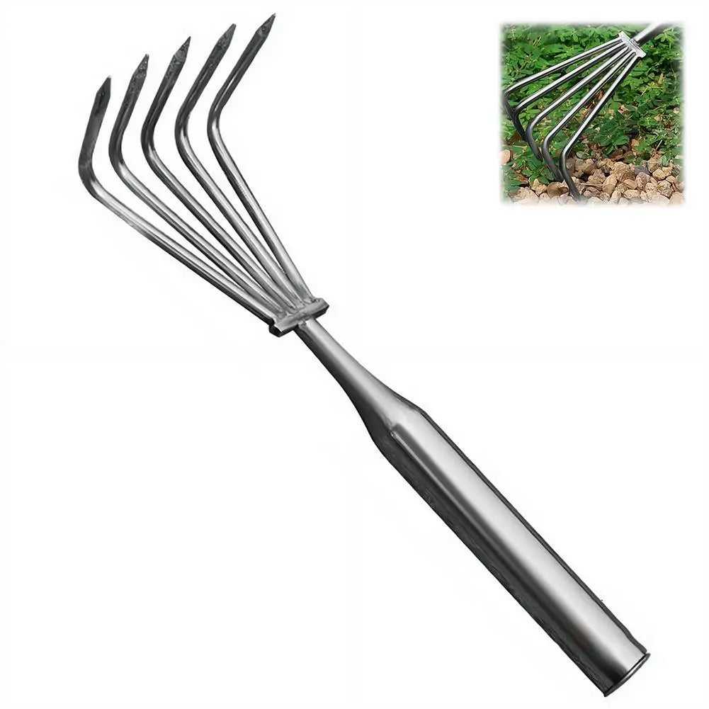 Garden Stainless Steel Hand Rake Manual Integrated Small Leaf Rakes Gardening Tool Multi-Claw Soil Rake For Planting Vegetable
