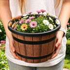 Imitation Wood Flower Pot Plastic Barrel Planter Retro Wooden Barrel Planters Garden Pots for Soil Planting Flowers Bonsai Pots