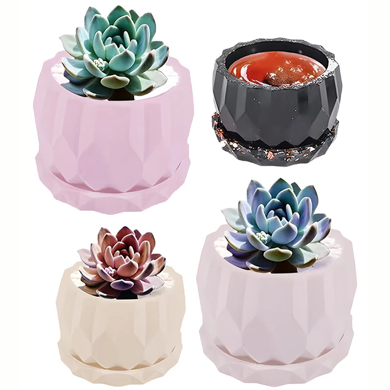 1set Diamond Shaped Silicone Planter Mold DIY Flower Pots and Saucers Cement Clay Mold Storage Box Resin Mold Plaster Craft