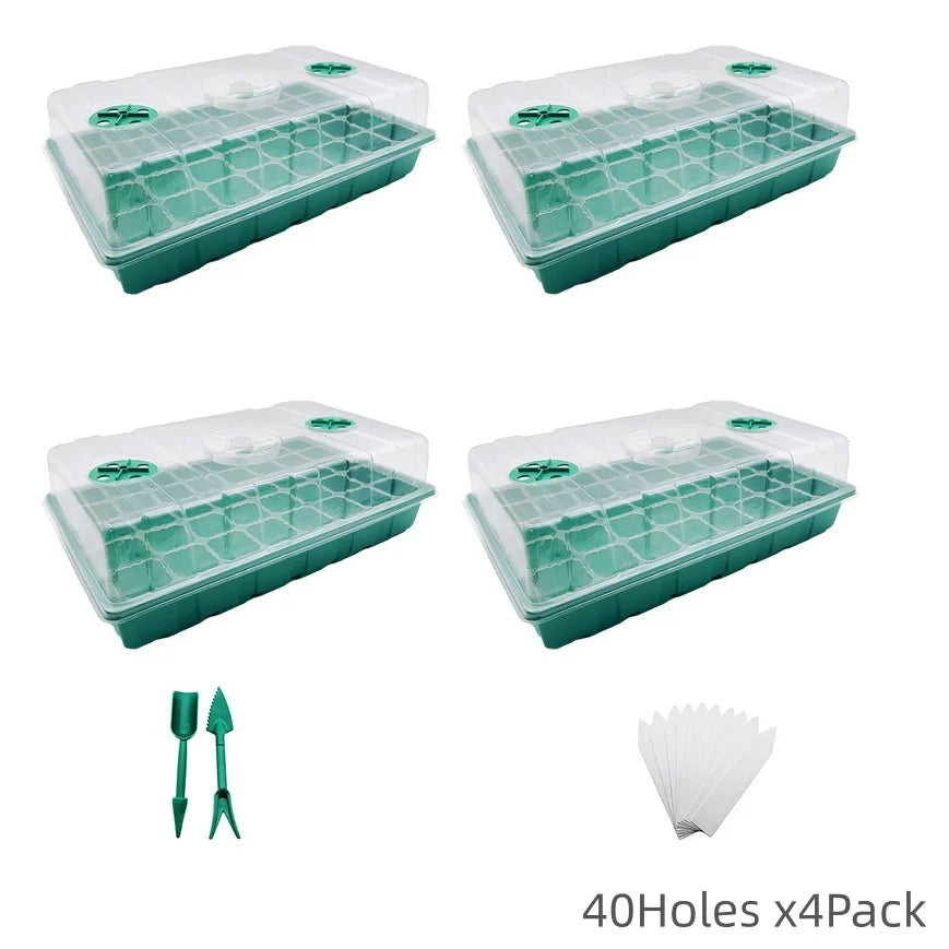 12/40 Holes Seed Starter Tray Seedling Plant Trays with Humidity Vented Domes Bases Seed Starting Indoor Gardening Greenhouse