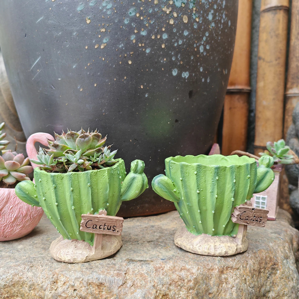 Cactus Flower Planter Pot Cute Mini Resin Cactus Flowerpot With Drainage Holes Cactus Indoor Outdoor Decor