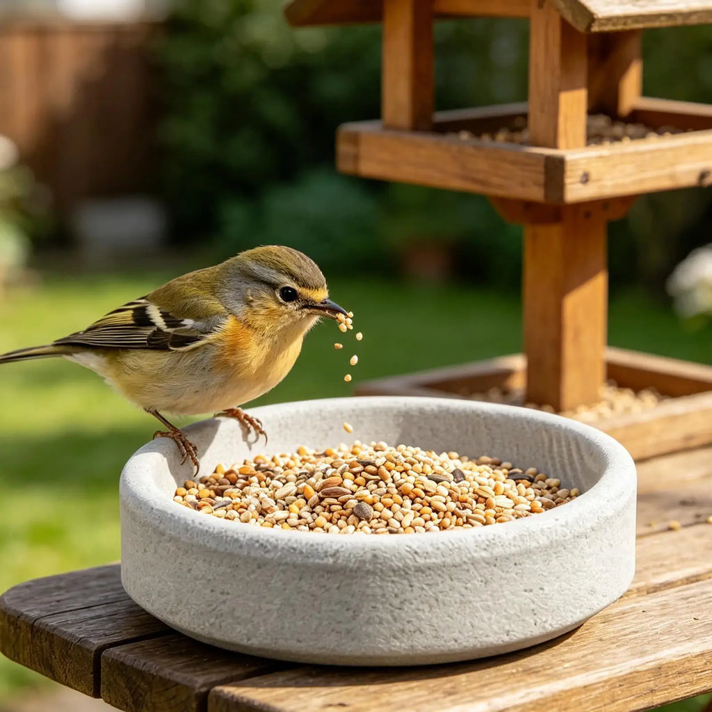 Bird Feeders for Outdoors | Round Small Stone Weatherproof Dish | Backyard Bird Feeder | for Water Pet Finch Parrots Watching
